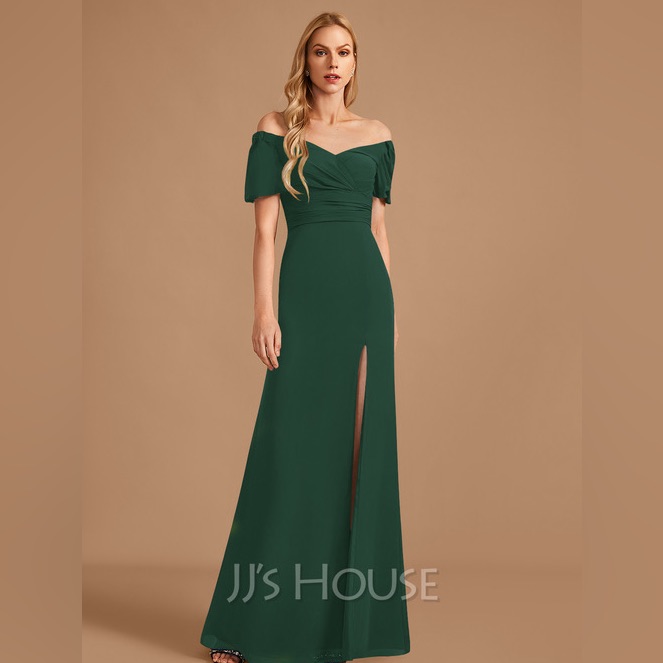 Sheath/Column V-Neck Floor-Length Chiffon Bridesmaid Dress - From Jj’s House